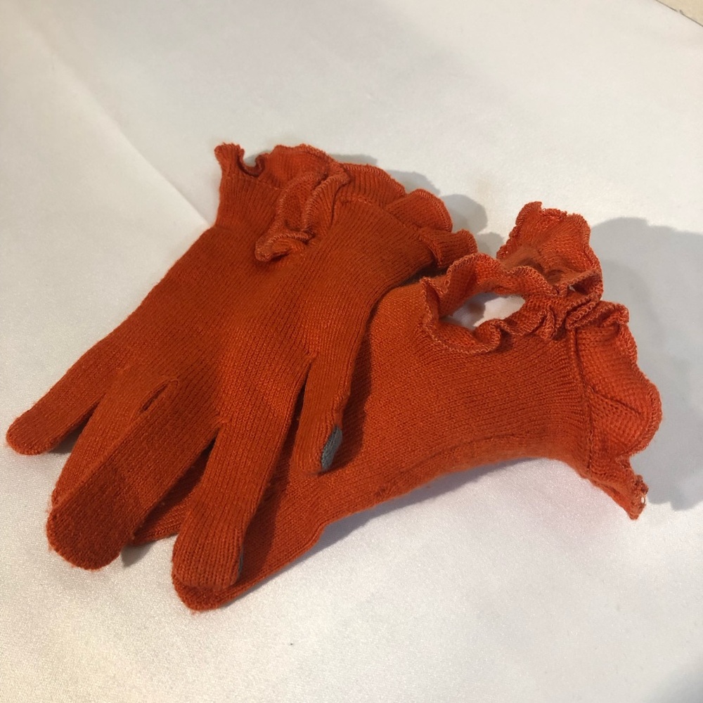 Vintage Gloves Mud Pie Women’s Rust Orange Winter Ruffle Knit  Y2K